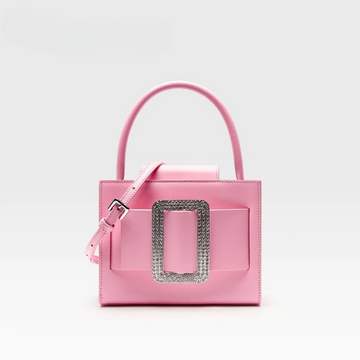 Blush Luxe Box Bag - Designer Pink Leather Evening Purse - Structured Shoulder Bag for Women