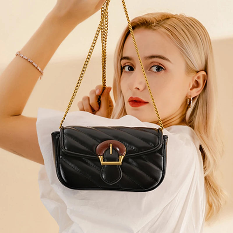 Mini Chain Satchel- 2024 Luxury Square Crossbody Bag - Women's Small Shoulder Purse with Metal Chain