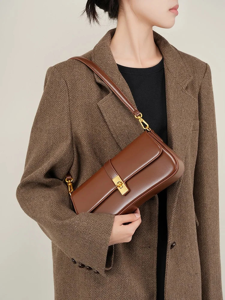 Parisienne Baguette Bag - Genuine Cowhide Leather Shoulder Bag - Luxury Underarm Purse for Women