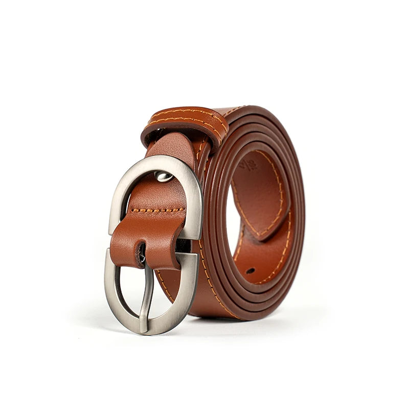 Handmade Cowhide Leather Belt for Women – Retro Oval Buckle for Jeans & Dresses