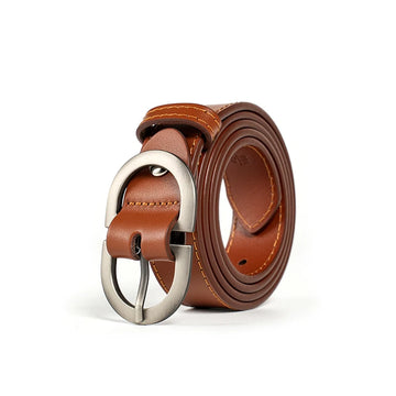 Handmade Cowhide Leather Belt for Women – Retro Oval Buckle for Jeans & Dresses