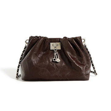 Brown Leather Shoulder Bag with Chain Strap – Women's Lightweight Design