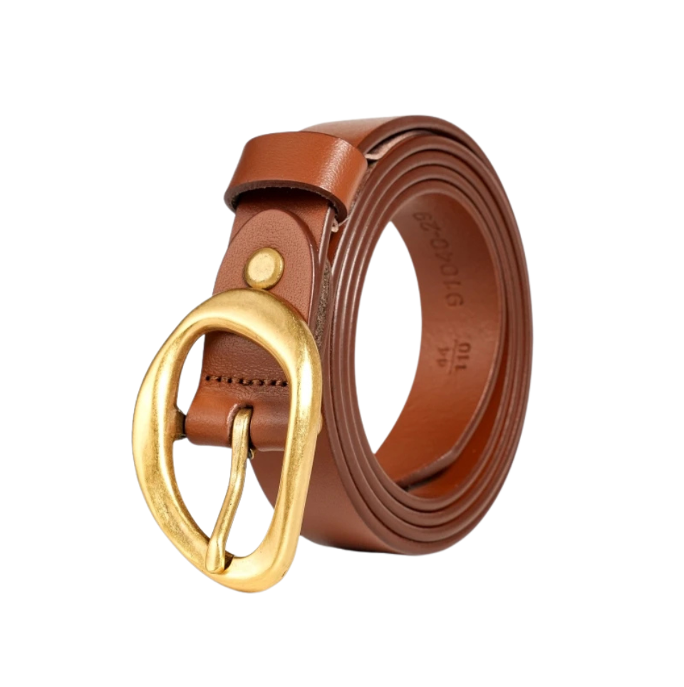 Boho Leather Belt for Women – Handmade Cowhide with Irregular Buckle