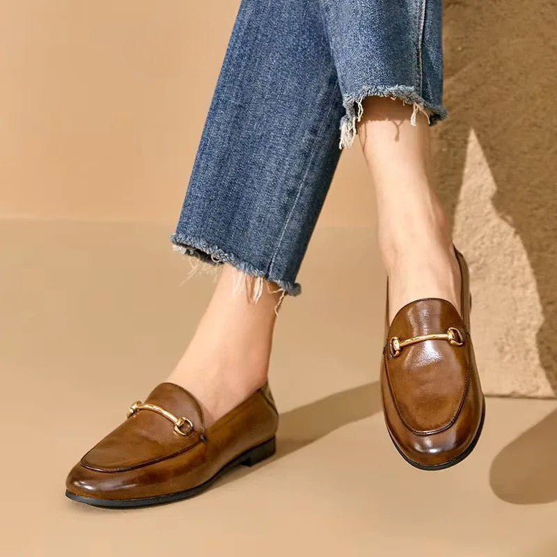 Classic Comfort Loafers - Women's Genuine Leather Dress Shoes - Business Casual Slip-On with Sheepskin Lining